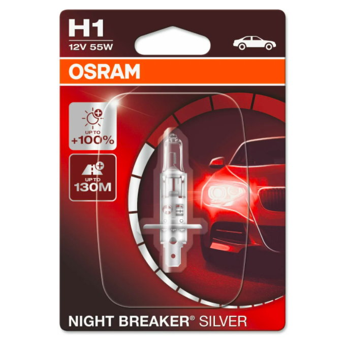 Галогеновая лампа OSRAM H1 +100% NIGHT BREAKER SILVER 12V 55W
